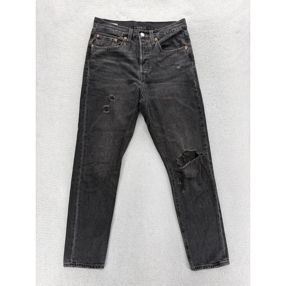 Levis Premium 501 Skinny Jeans Womens 26x28 Gray High Rise Distressed Button Fly